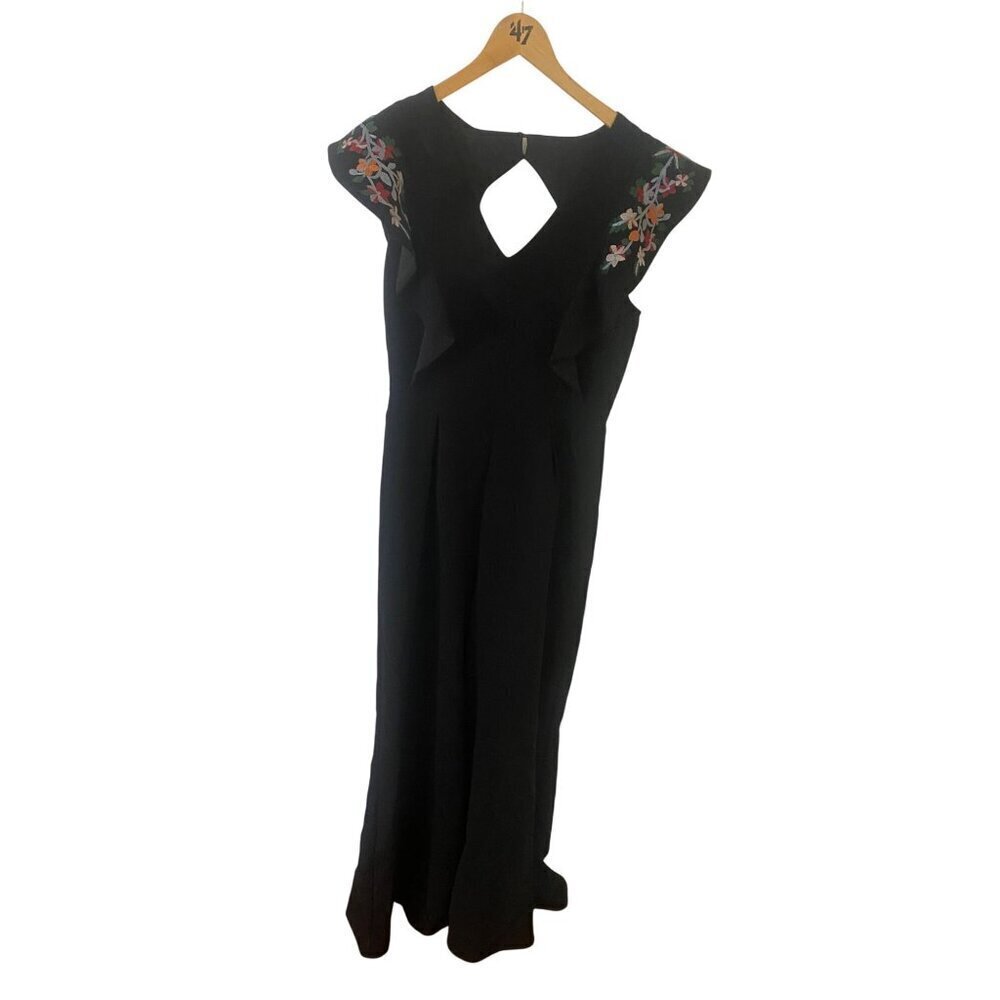 Sugar + Lips Women's Black Floral Embroidered Sleeveless Jumpsuit - Large